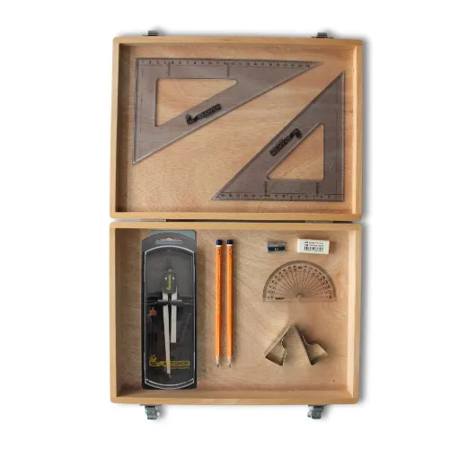 Picture of Wooden Box with Clutch Compass, Clips & SG Set Square (0 at Edge)