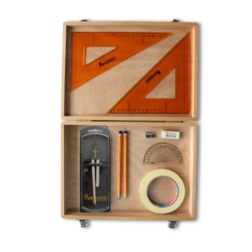 Picture of Wooden Box with Clutch Compass, Tape & SG Strong Set Square