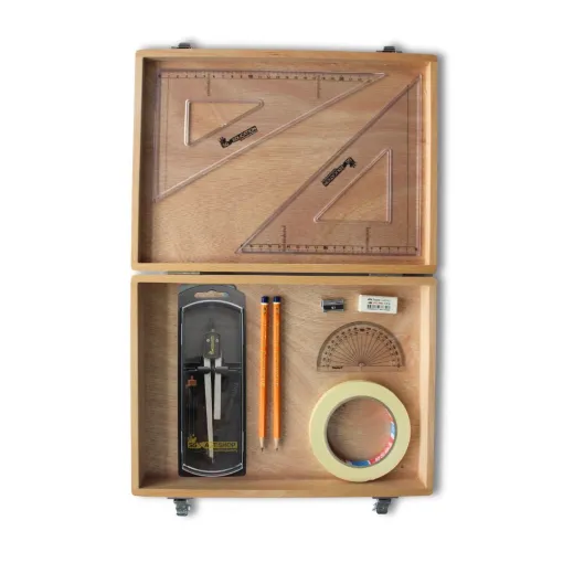 Picture of Wooden Box with Clutch Compass, Tape & SG Set Square
