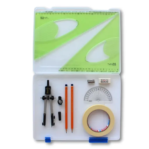 Picture of Tuff Box with Pen Holder Compass, Tape & Elastika Set Square