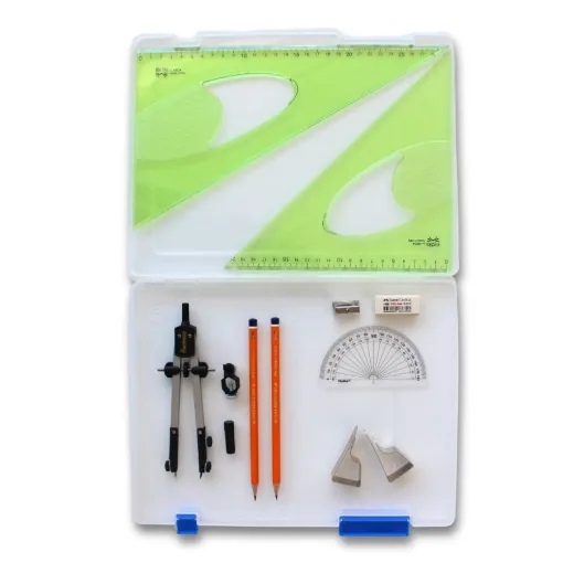 Picture of Tuff Box with Pen Holder Compass, Clips & Elastika Set Square