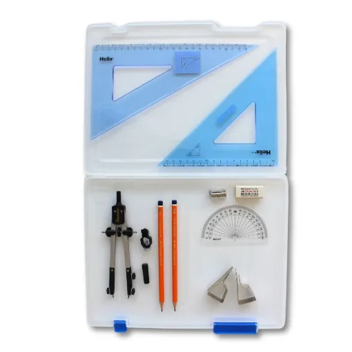 Picture of Tuff Box with Pen Holder Compass, Clips & Helix Set Square