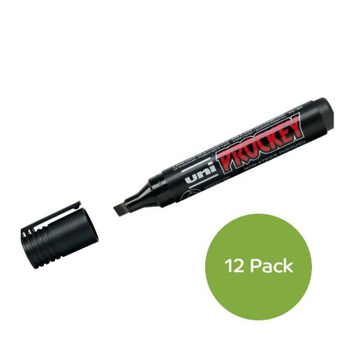 Picture of Uni Prockey 126 Black Chisel Tip Marker 12 Pack