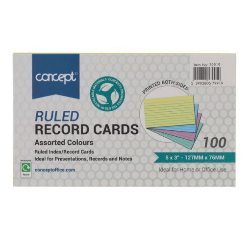 Picture of Concept Ruled Record Cards 5"x3" - Colour - 100 Pack