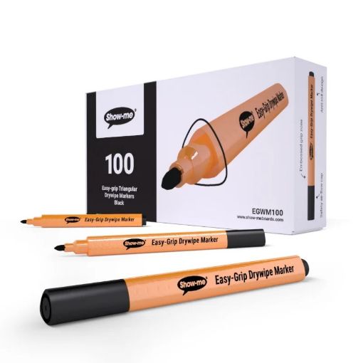 Picture of Show-me Triangular Drywipe Markers Black 100 Pack