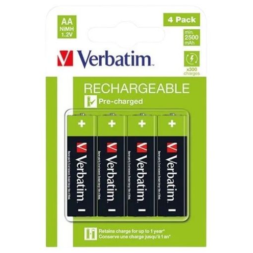 Picture of Verbatim Rechargeable AA Batteries 4 Pack 2500mAh
