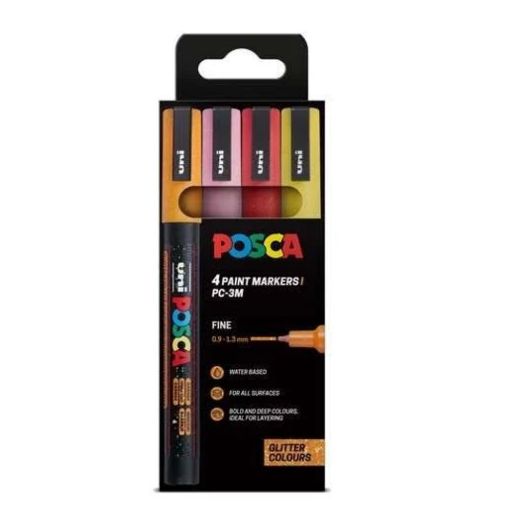 Picture of Posca PC-3M Fine Bullet Markers Warm Glitter Colours 4 Pack