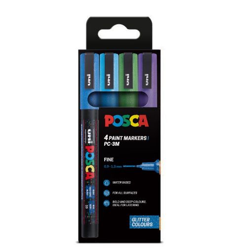 Picture of Posca PC-3M Fine Bullet Markers Cool Glitter Colours 4 Pack
