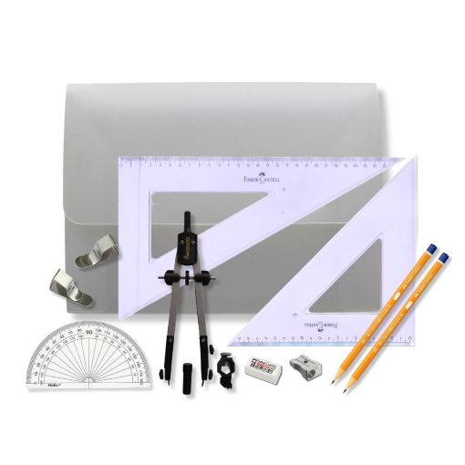 Picture of PolyBox with Pen Holder Compass, Clips & Faber Castell Set Square