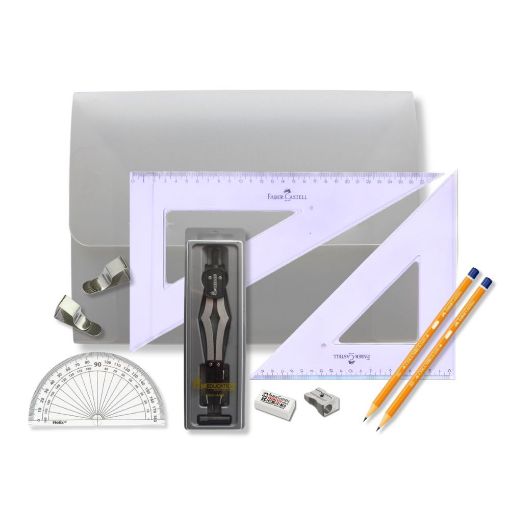Picture of Strong Poly Box with 2 Part Compass, Clips & Faber Castell Set Square