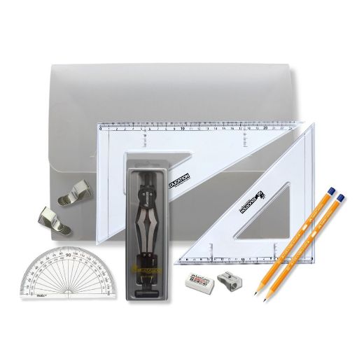 Picture of Strong Poly Box with 2 Part Compass, Clips & SG Set Square