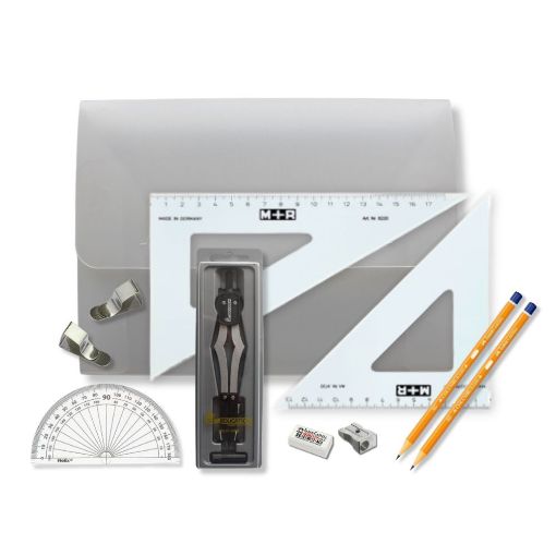 Picture of Strong Poly Box with 2 Part Compass, Clips & SG Set Square (0 at Edge)