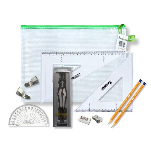 Picture of Pouch Bag with 2 Part Compass, Clips & SG Set Square