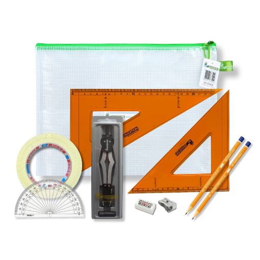 Picture of Pouch Bag with 2 Part Compass, Tape & Strong SG Set Square