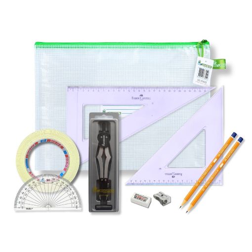 Picture of Pouch Bag with 2 Part Compass, Tape & Faber Castell Square