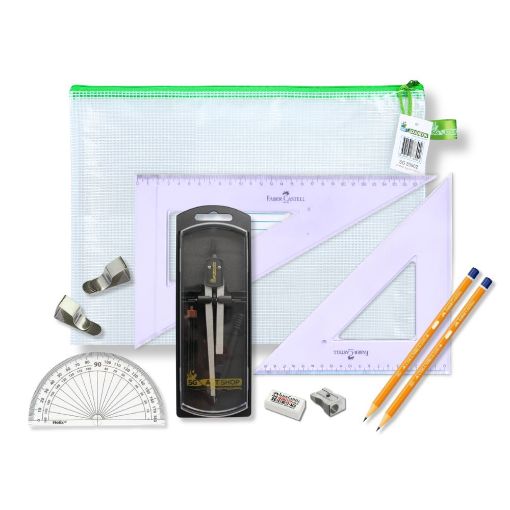 Picture of Pouch Bag with Clutch Pencil Compass, Clips & Faber Castell Set Square