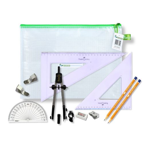 Picture of Pouch Bag with Pen Holder Compass, Clips & Faber Castell Set Square