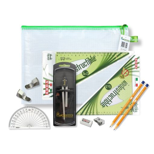 Picture of Pouch Bag with Clutch Pencil Compass, Clips & Elastika Set Square