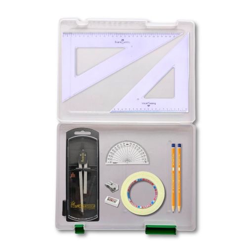 Picture of Tuff Box with Clutch Pencil Compass, Tape & Faber Castell Set Square