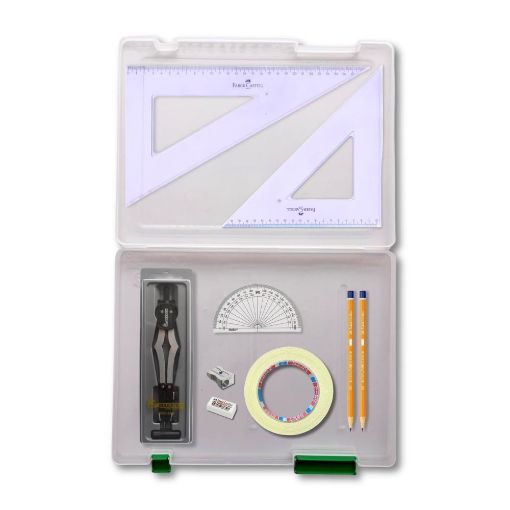 Picture of Tuff Box with 2 Part Compass, Tape & Faber Castell Set Square